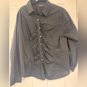New York & Company Black Ruching Button-Front Blouse